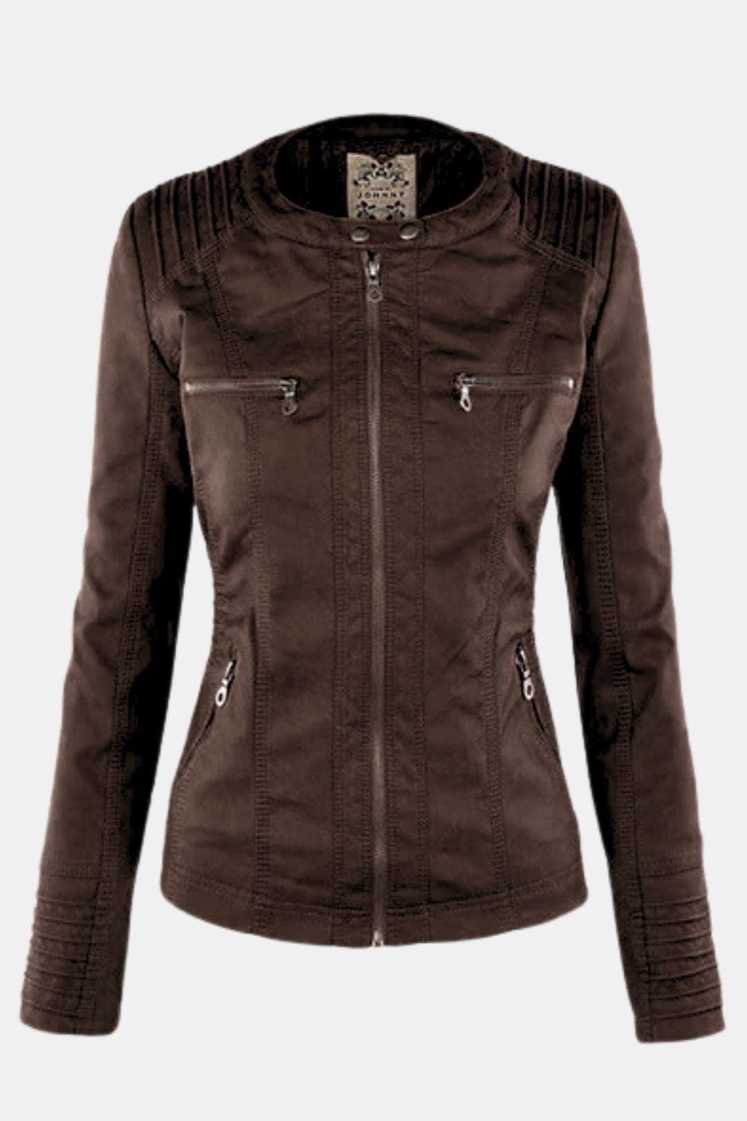 Elira – Weatherproof Leather Jacket with Hood