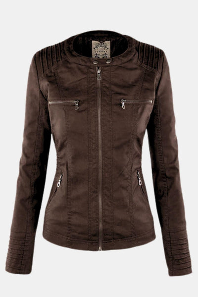 Elira – Weatherproof Leather Jacket with Hood