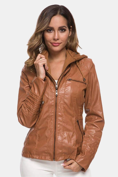 Elira – Weatherproof Leather Jacket with Hood