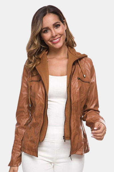 Elira – Weatherproof Leather Jacket with Hood