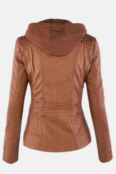 Elira – Weatherproof Leather Jacket with Hood