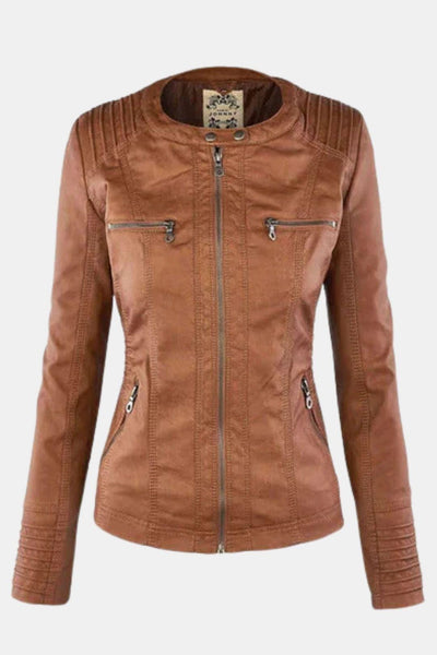 Elira – Weatherproof Leather Jacket with Hood