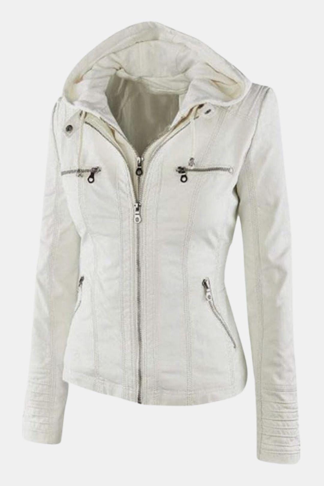 Elira – Weatherproof Leather Jacket with Hood