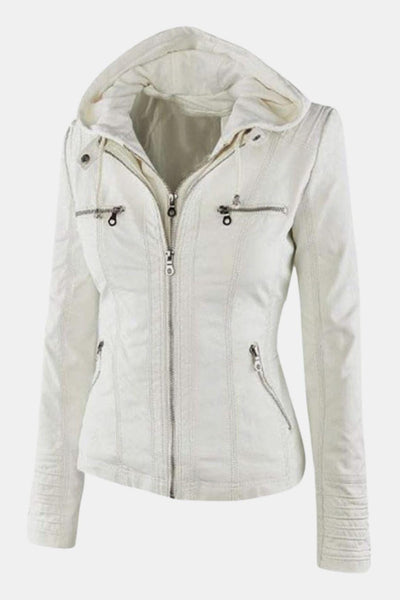 Elira – Weatherproof Leather Jacket with Hood