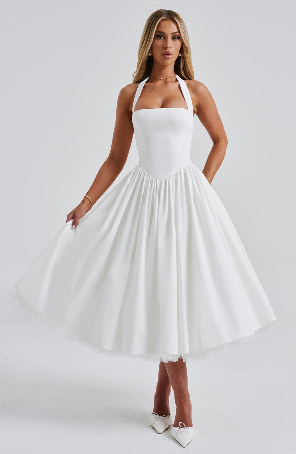 Elisabetta – Boned Lace-Up Midi Dress