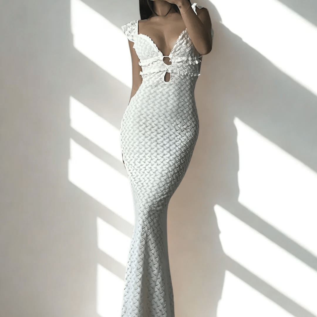 Emilia - Deep V-Neck Woven Maxi Dress