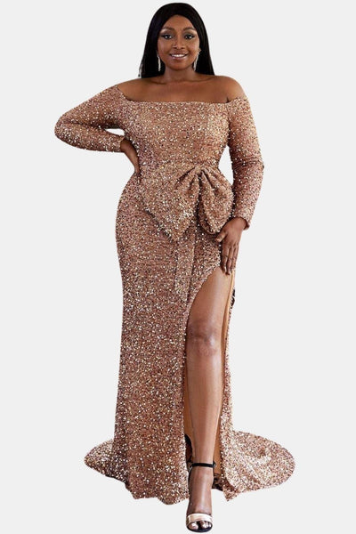 Emma - Plus Size Bow Knot Split Formal Dress