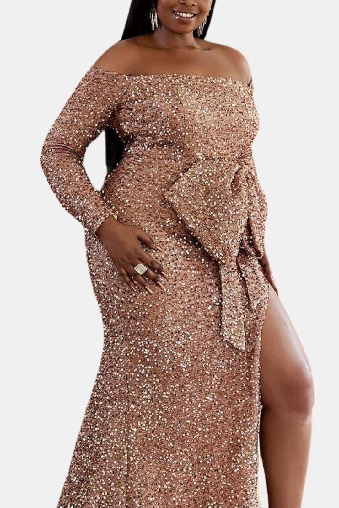Emma - Plus Size Bow Knot Split Formal Dress
