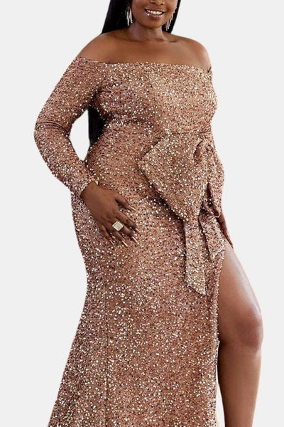 Emma - Plus Size Bow Knot Split Formal Dress