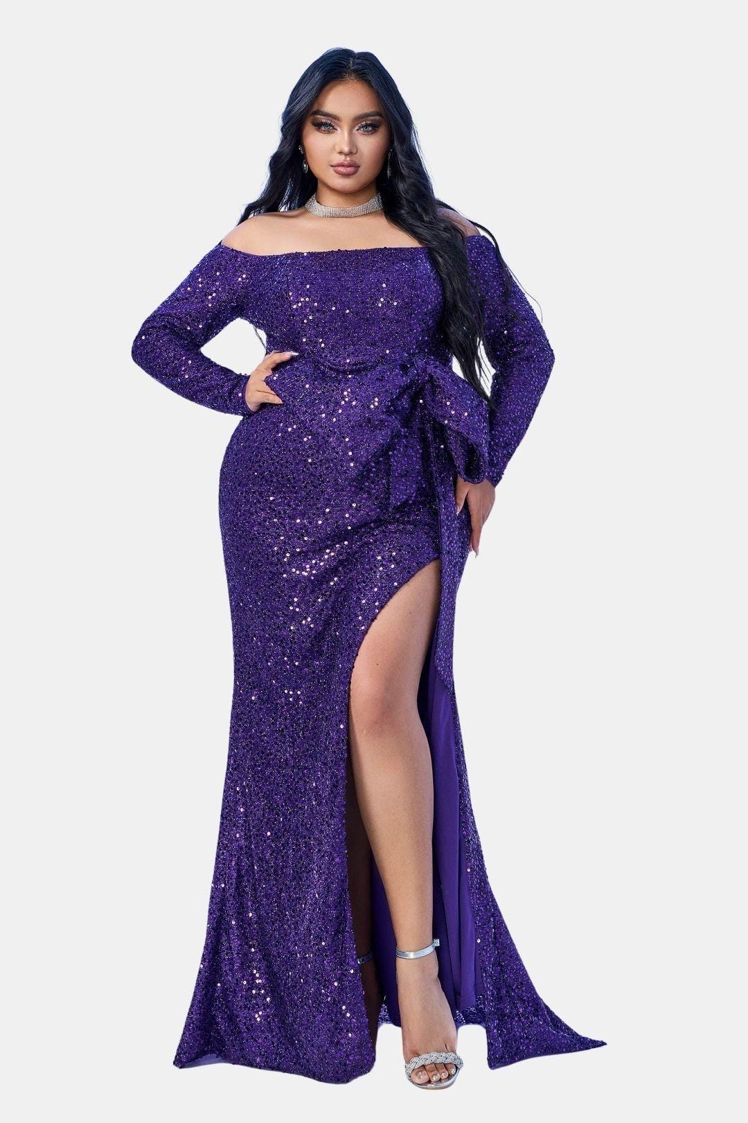 Emma - Plus Size Bow Knot Split Formal Dress