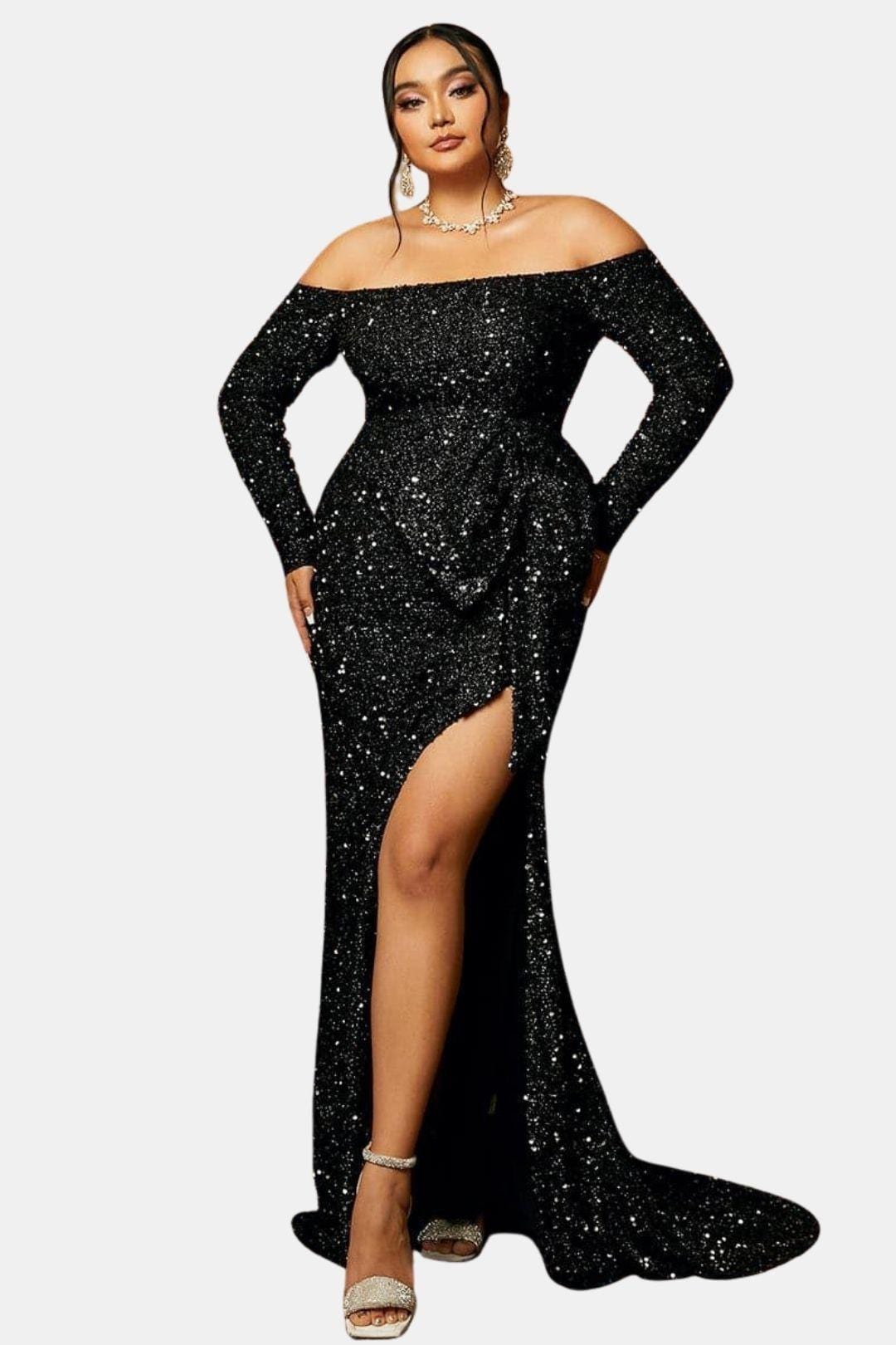 Emma - Plus Size Bow Knot Split Formal Dress