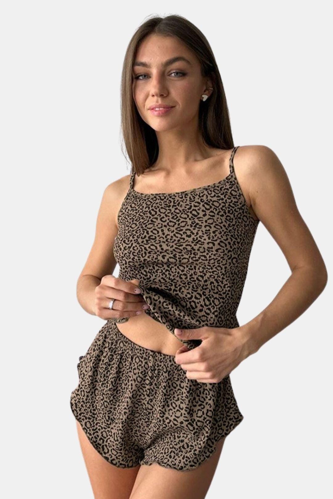 Eva - Leopard Print Ruffle Three-Piece Homewear Set