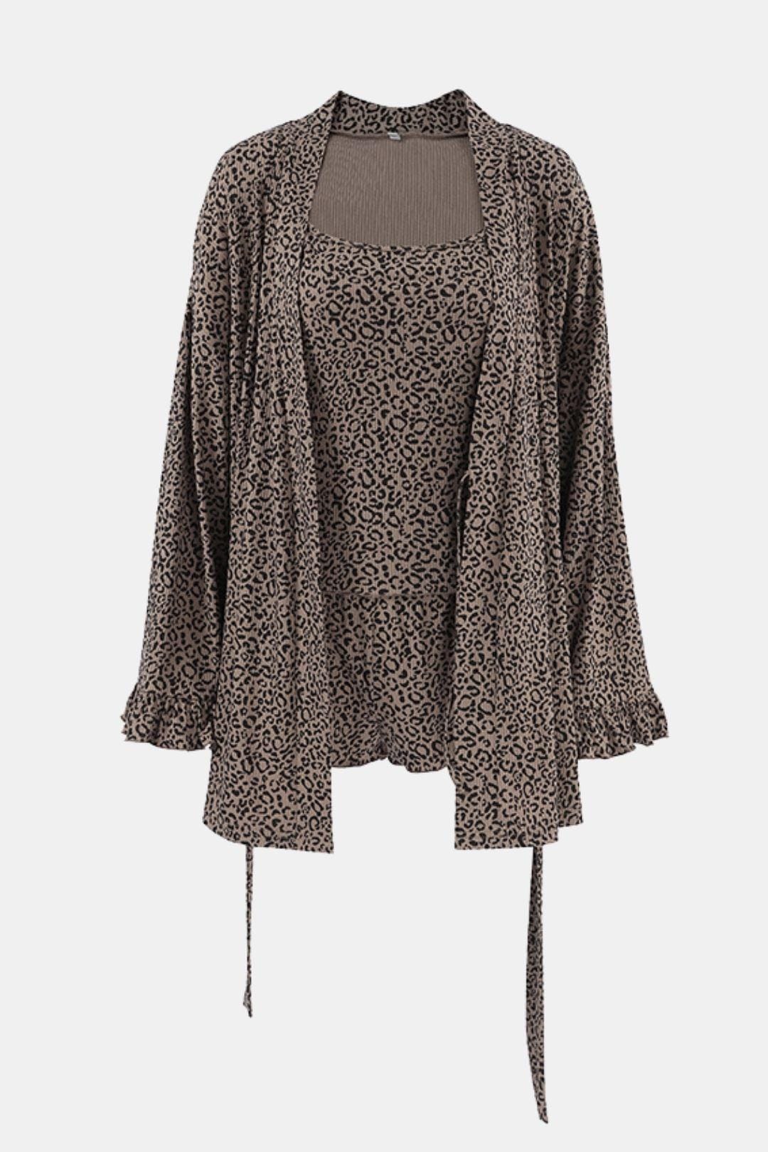 Eva - Leopard Print Ruffle Three-Piece Homewear Set