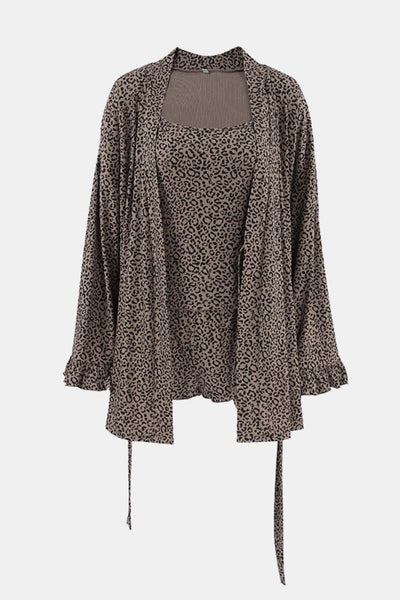 Eva - Leopard Print Ruffle Three-Piece Homewear Set
