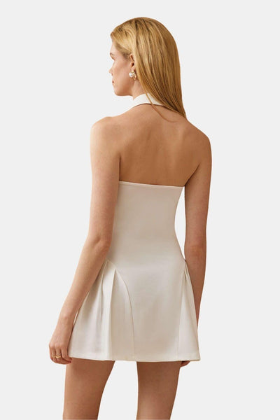 Feah – Halter Neck Button Ruffle Sleeveless Mini Dress