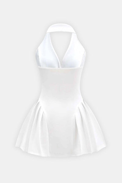 Feah – Halter Neck Button Ruffle Sleeveless Mini Dress