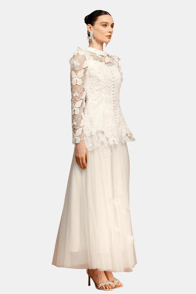 Fioravelle - Butterfly Embroidered Lace Maxi Cocktail Dress