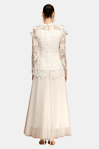 Fioravelle - Butterfly Embroidered Lace Maxi Cocktail Dress