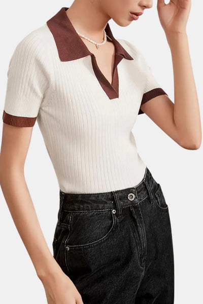 Francesca – Notched Collar Polo Top