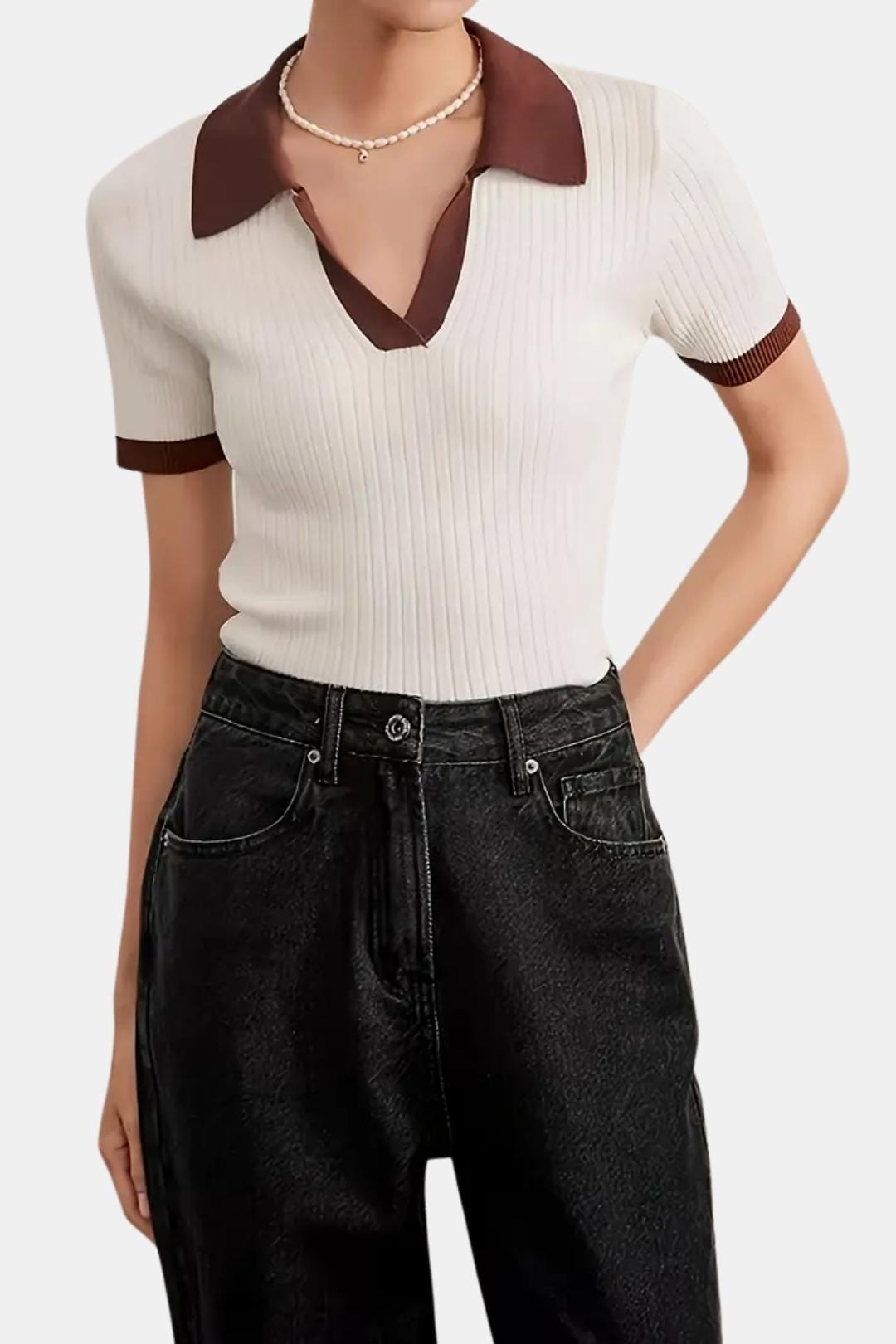 Francesca – Notched Collar Polo Top