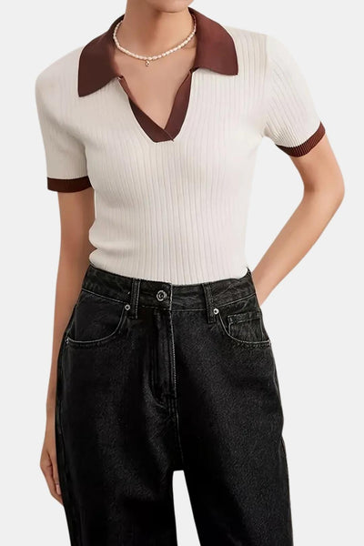 Francesca – Notched Collar Polo Top