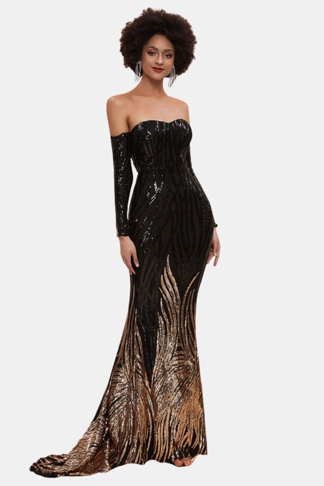Fritzie - Off-Shoulder Sequin Mermaid Evening Dress