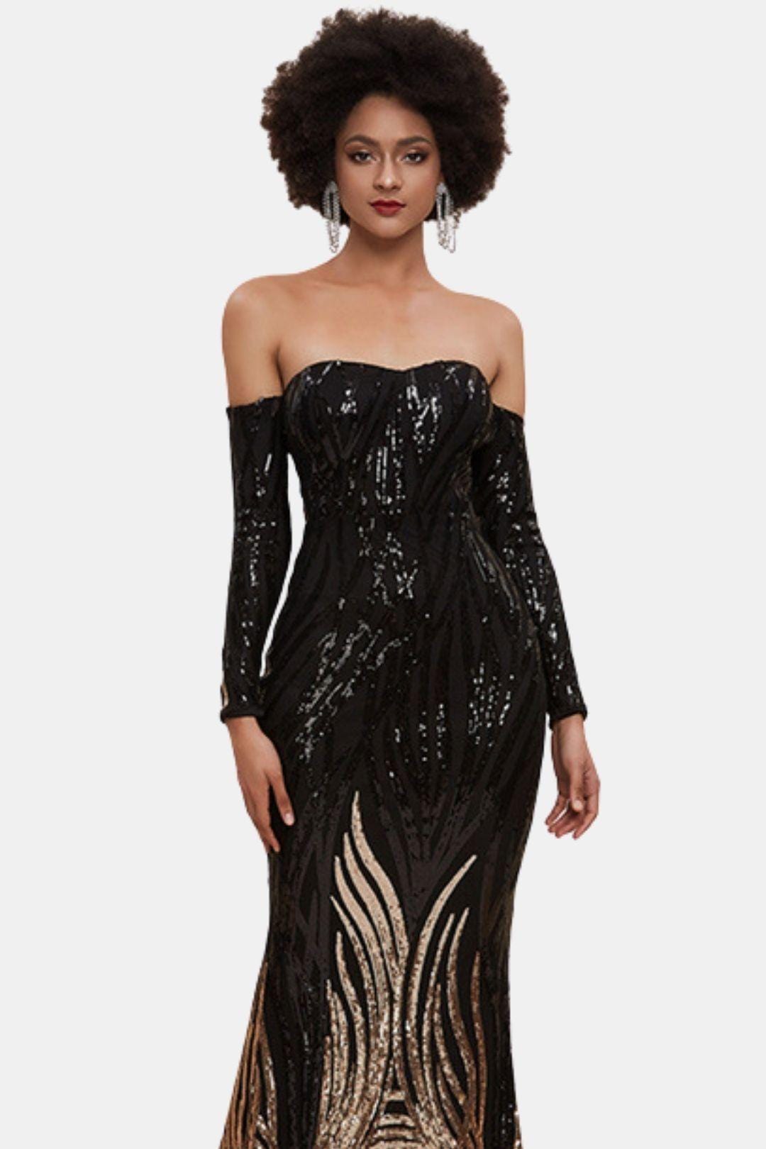 Fritzie - Off-Shoulder Sequin Mermaid Evening Dress