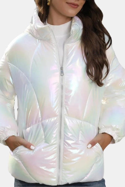 Gemma – Shiny Fabric Puffy Coat with Zipper Front