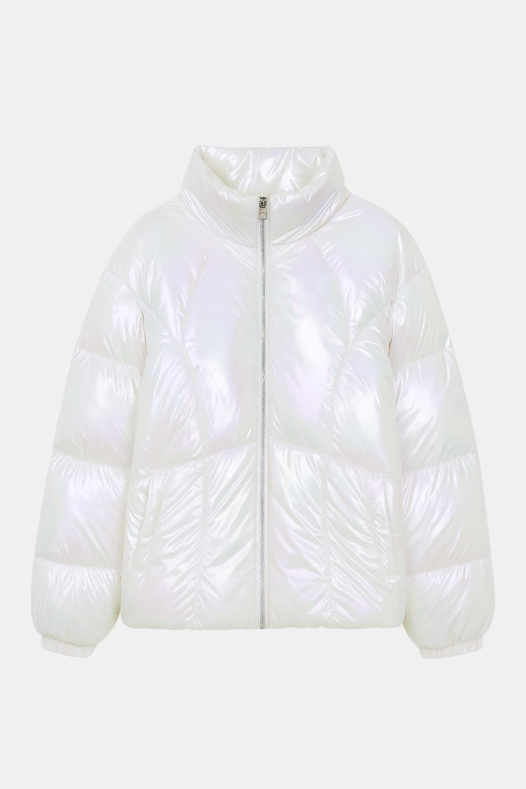 Gemma – Shiny Fabric Puffy Coat with Zipper Front