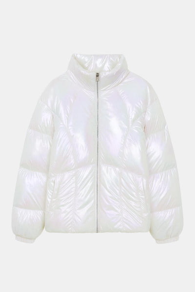 Gemma – Shiny Fabric Puffy Coat with Zipper Front