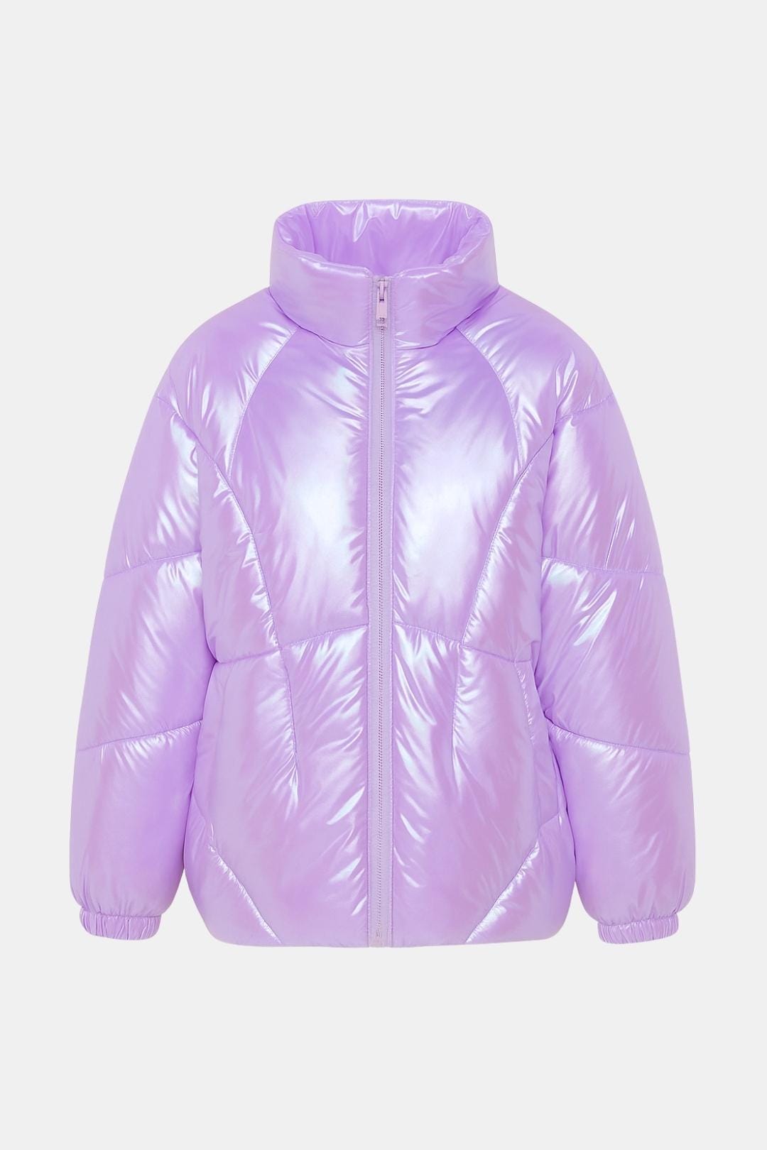 Gemma – Shiny Fabric Puffy Coat with Zipper Front