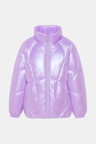 Gemma – Shiny Fabric Puffy Coat with Zipper Front