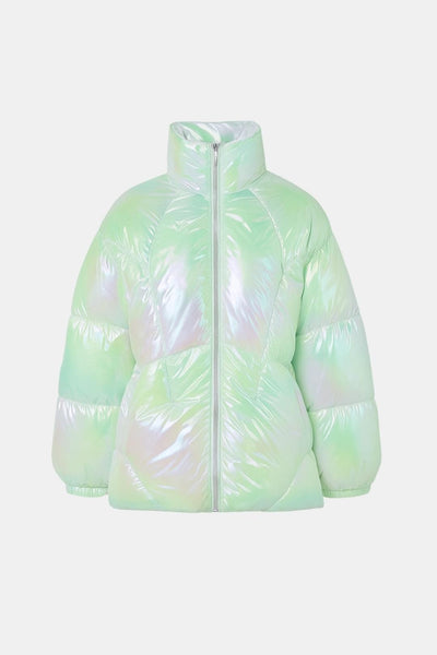 Gemma – Shiny Fabric Puffy Coat with Zipper Front
