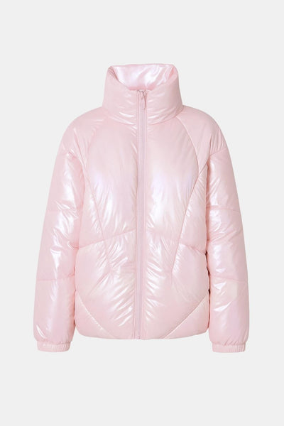 Gemma – Shiny Fabric Puffy Coat with Zipper Front