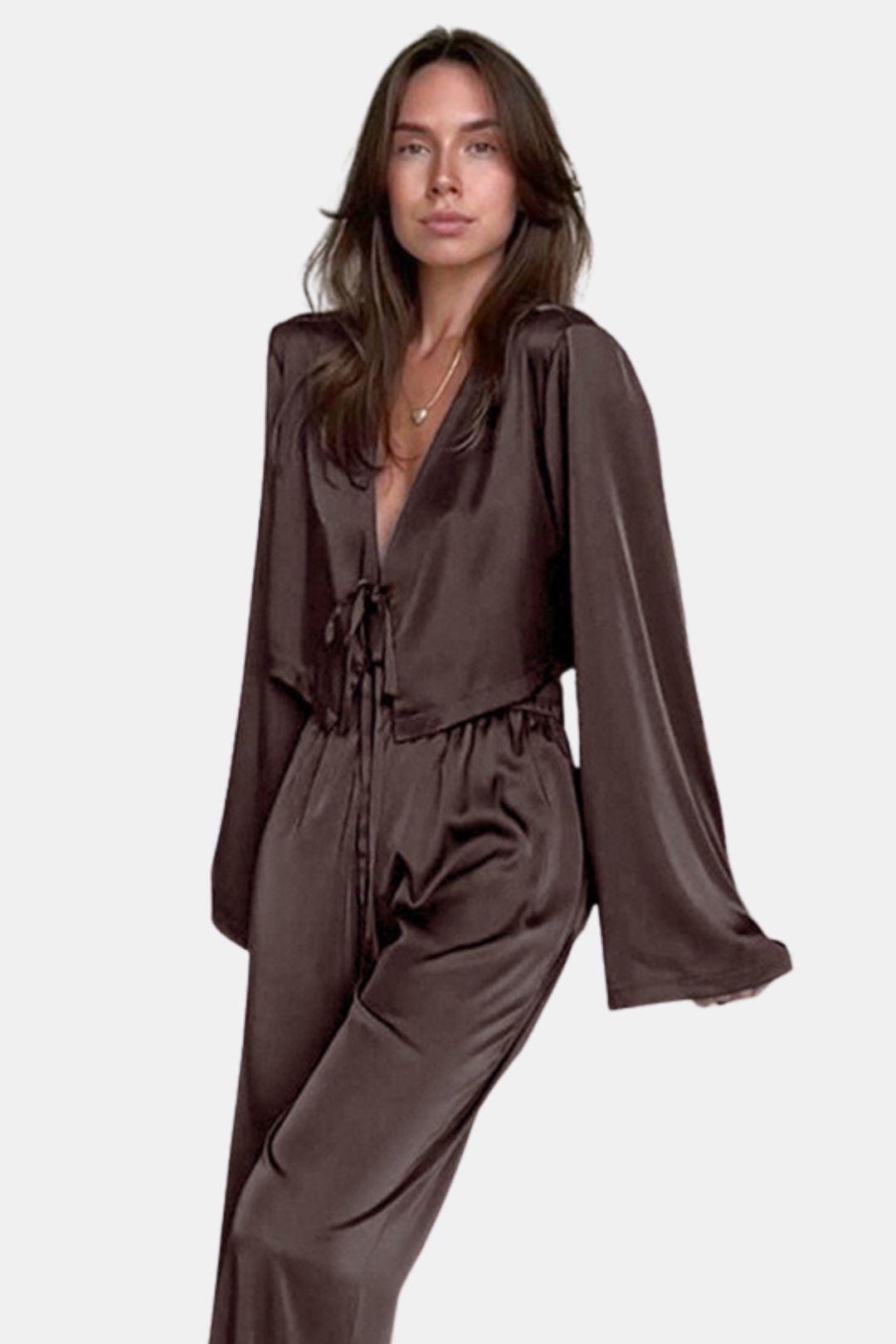 Giulia - Satin Lace-Up Two-Piece Homewear Set