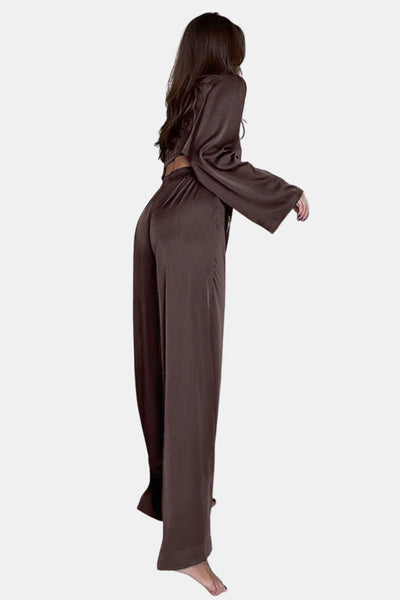 Giulia - Satin Lace-Up Two-Piece Homewear Set