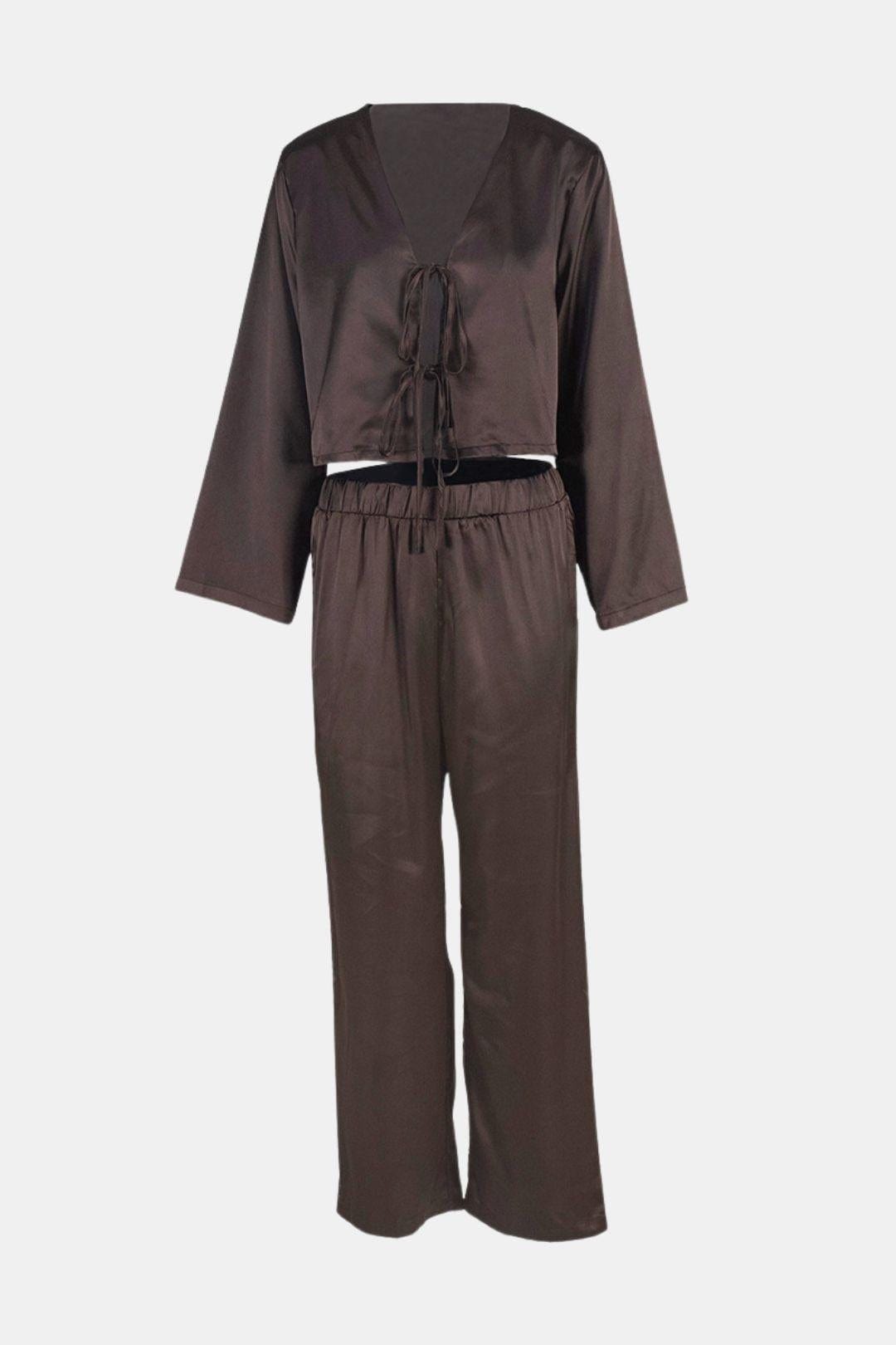 Giulia - Satin Lace-Up Two-Piece Homewear Set