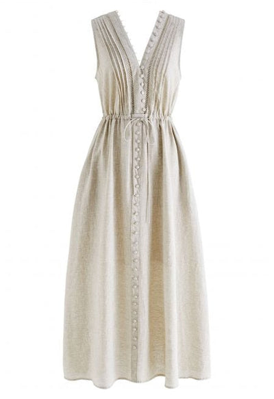 Giuliana – Sleeveless V-Neck Maxi Dress in Beige
