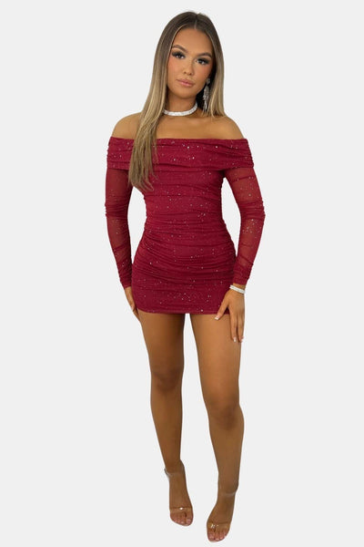 Grace – Sparkle Off-Shoulder Mesh Mini Dress