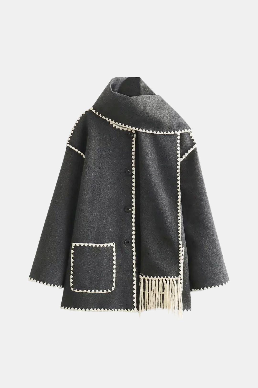 Hanny – Contrast Trim Jacket with Matching Scarf