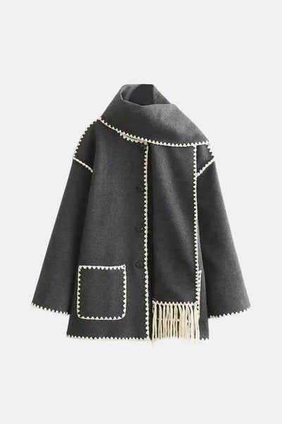 Hanny – Contrast Trim Jacket with Matching Scarf