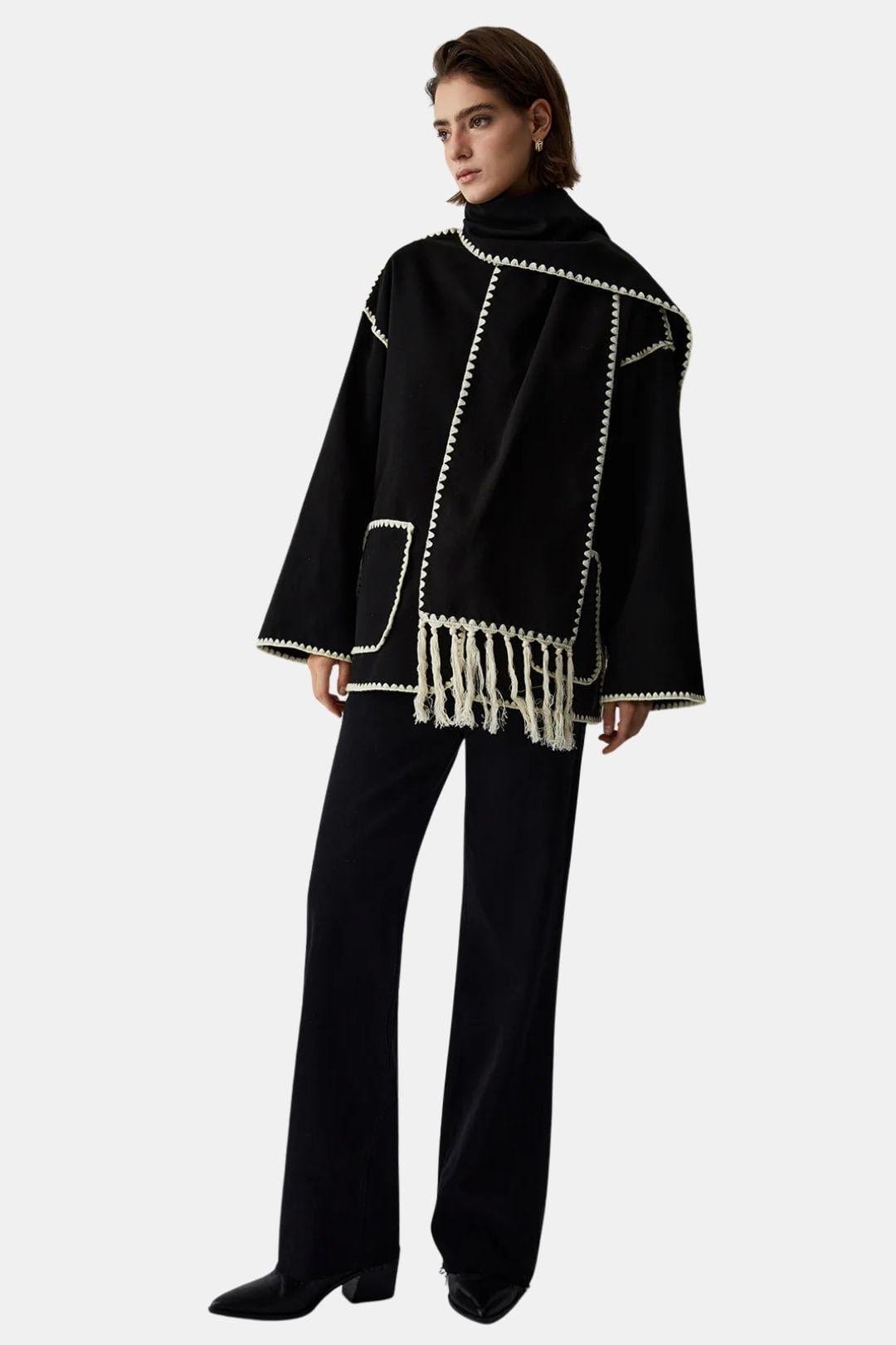 Hanny – Contrast Trim Jacket with Matching Scarf