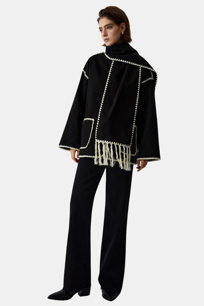 Hanny – Contrast Trim Jacket with Matching Scarf