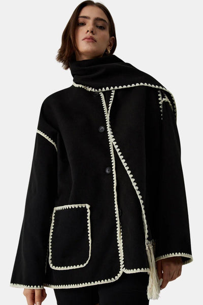 Hanny – Contrast Trim Jacket with Matching Scarf