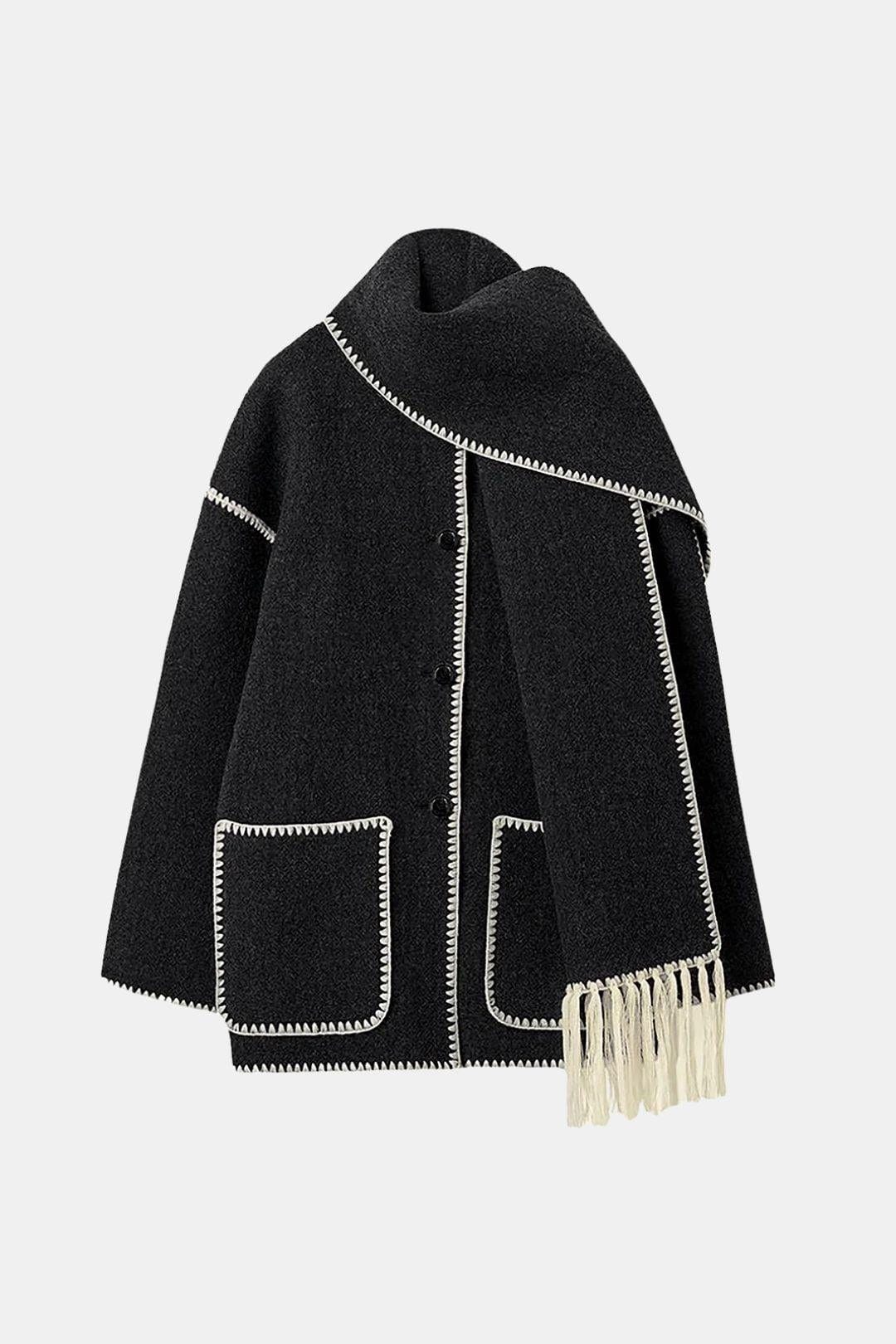 Hanny – Contrast Trim Jacket with Matching Scarf