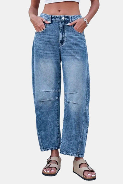 Harper – Denim Button Pocket Wide Leg Barrel Jeans