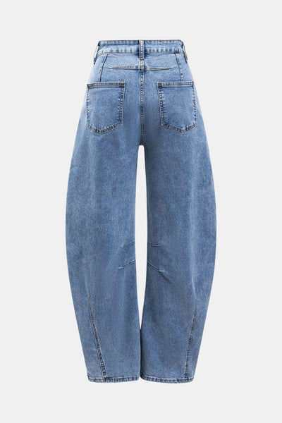Harper – Denim Button Pocket Wide Leg Barrel Jeans