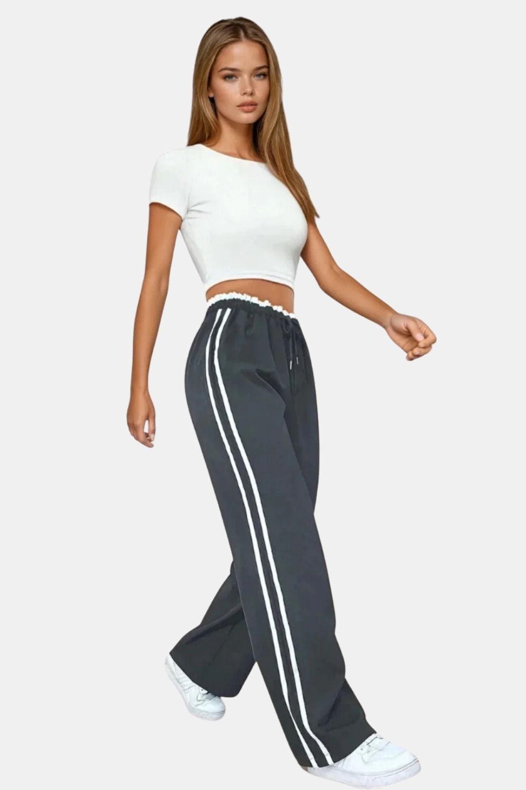 Iris – Elegant Straight Trousers with Side Stripes