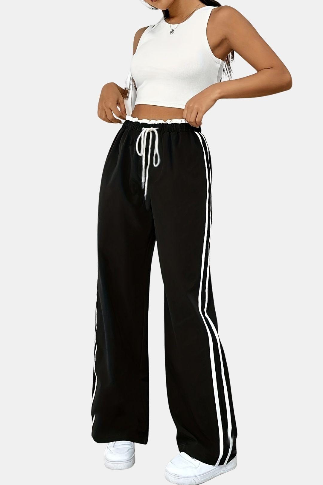Iris – Elegant Straight Trousers with Side Stripes