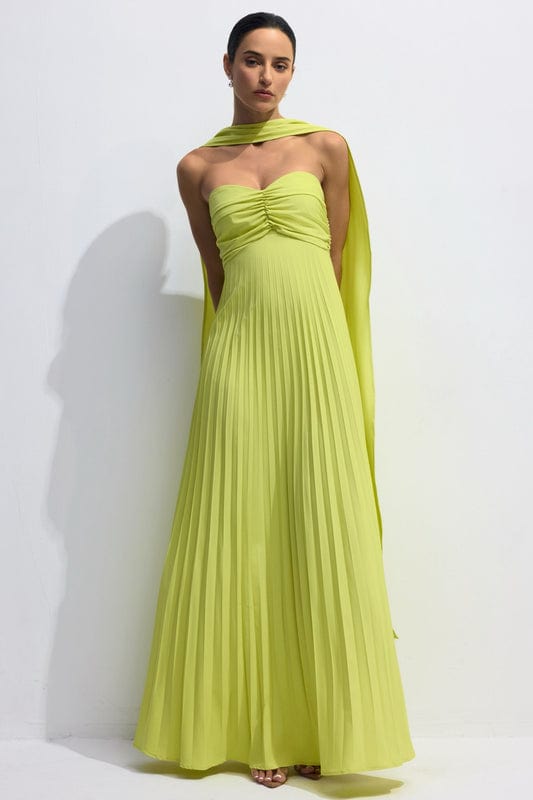 Jasien - Strapless Pleated Maxi Dress in Yellow